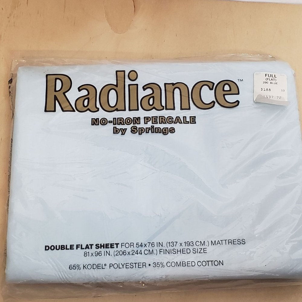 Vintage Radiance Double Full Flat Sheet Blue 96 X 81 NOS Sealed No Iron Percale